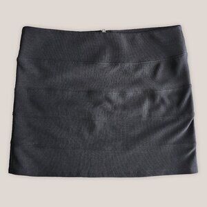 AMBIANCE APPAREL Vintage Black Ribbed Bandage Mini Bodycon Stretch Skirt